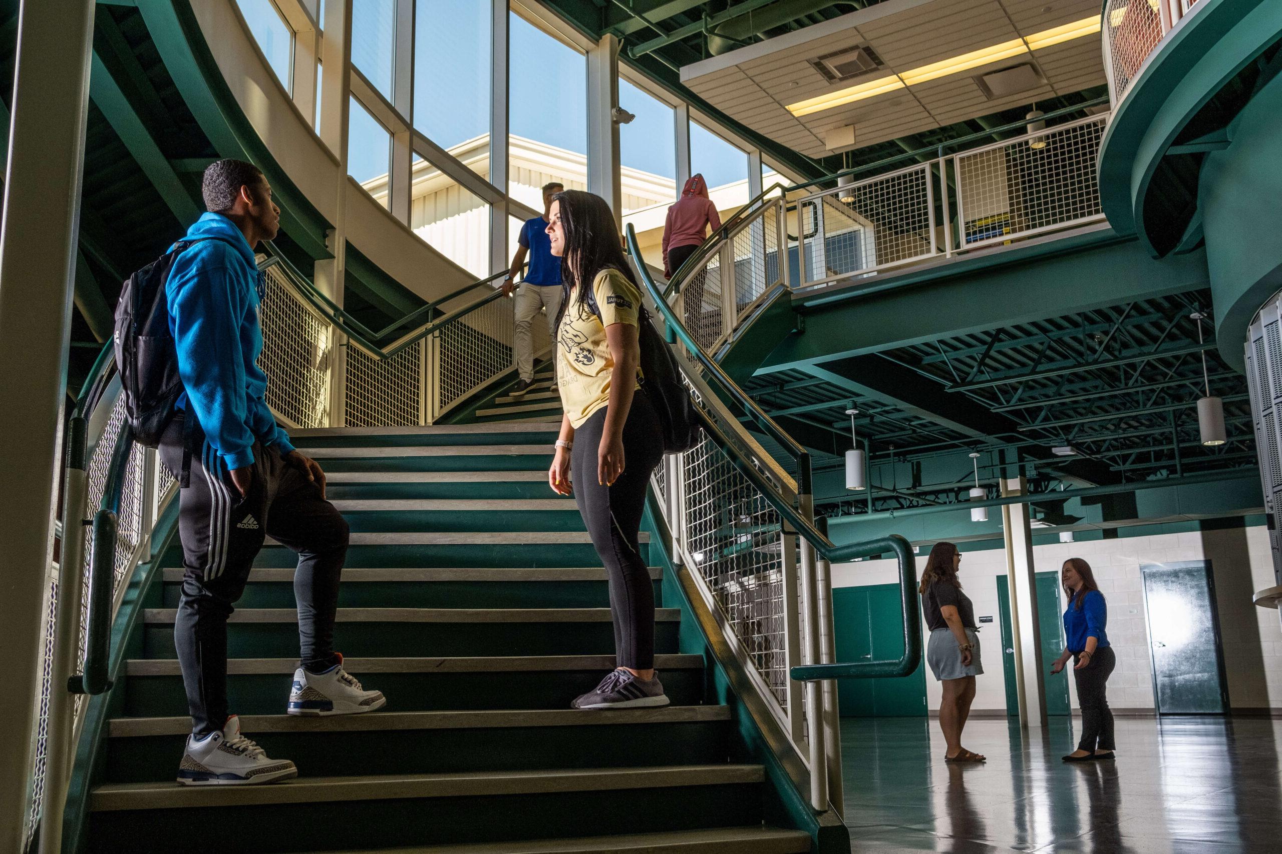 college students on stairs